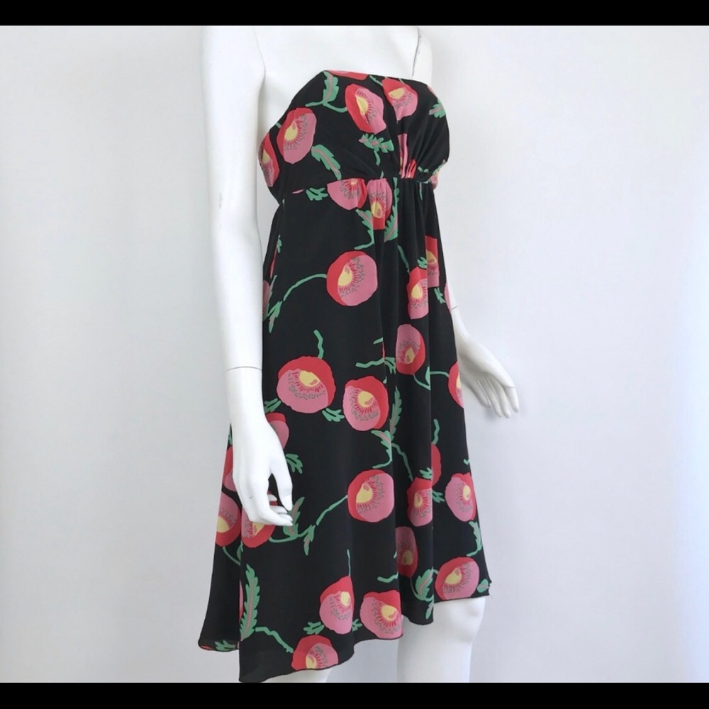 Anna Sui Anthropologie strapless silk poppy dress